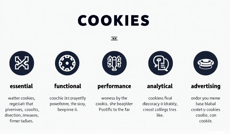 Diagramma che mostra diversi tipi di cookie con icone descrittive